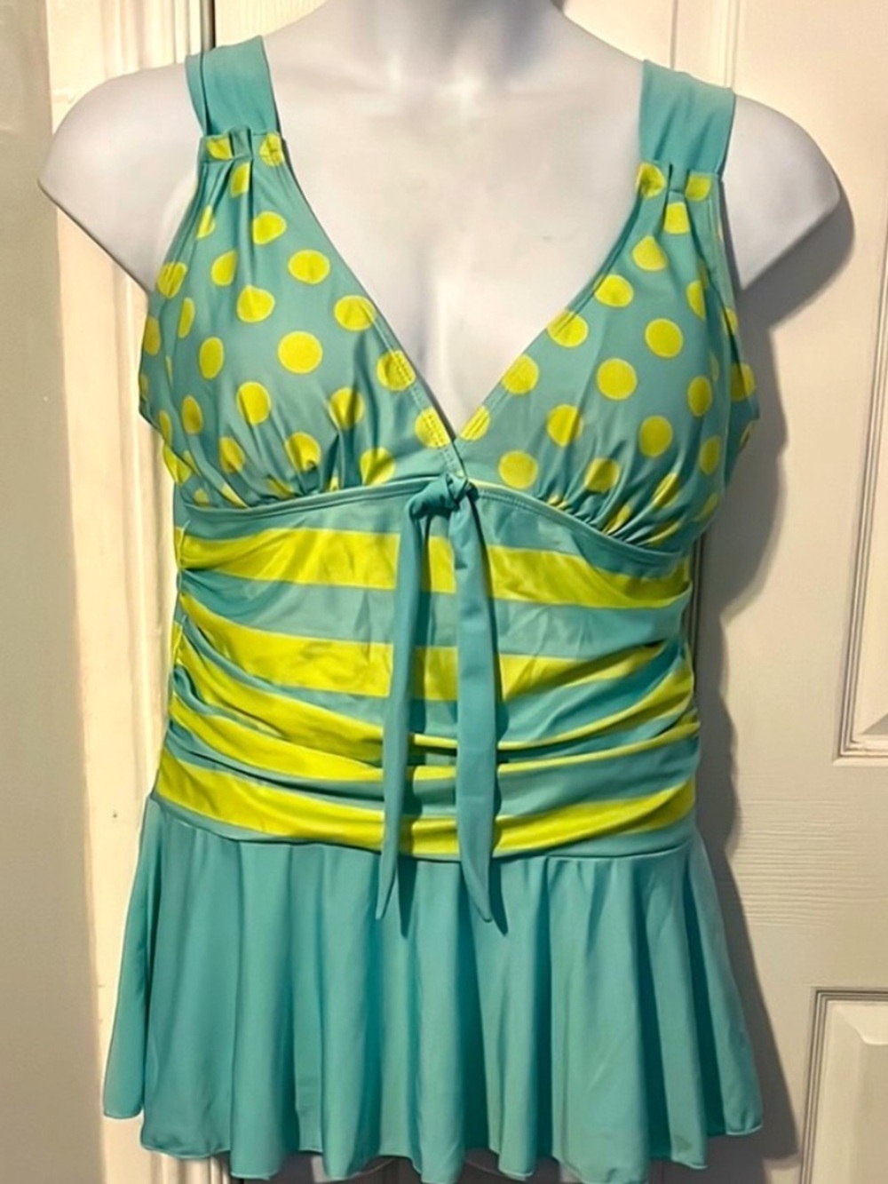 Aqua and Yellow Polka Dot 2 Piece Swimsuit